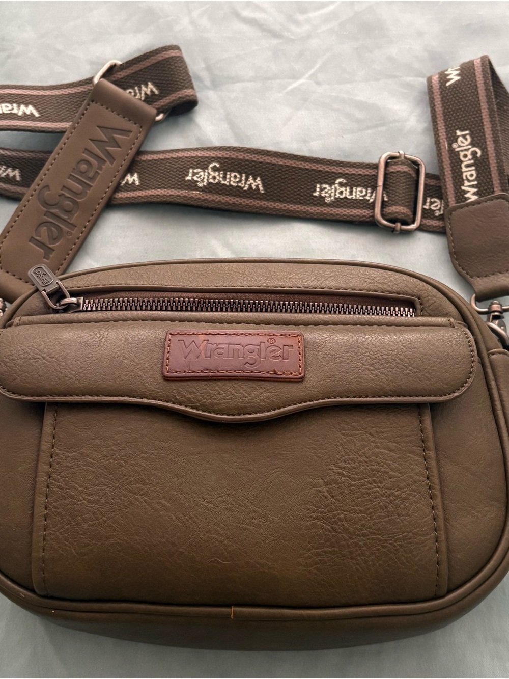Wrangler Brown Olive Crossbody Bag with Branded Strap